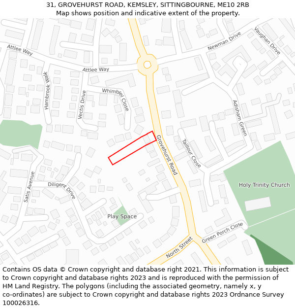 31, GROVEHURST ROAD, KEMSLEY, SITTINGBOURNE, ME10 2RB: Location map and indicative extent of plot