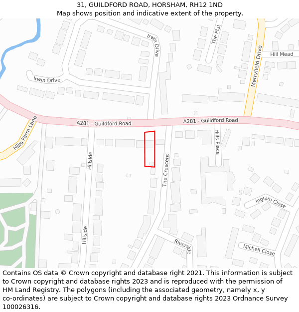 31, GUILDFORD ROAD, HORSHAM, RH12 1ND: Location map and indicative extent of plot