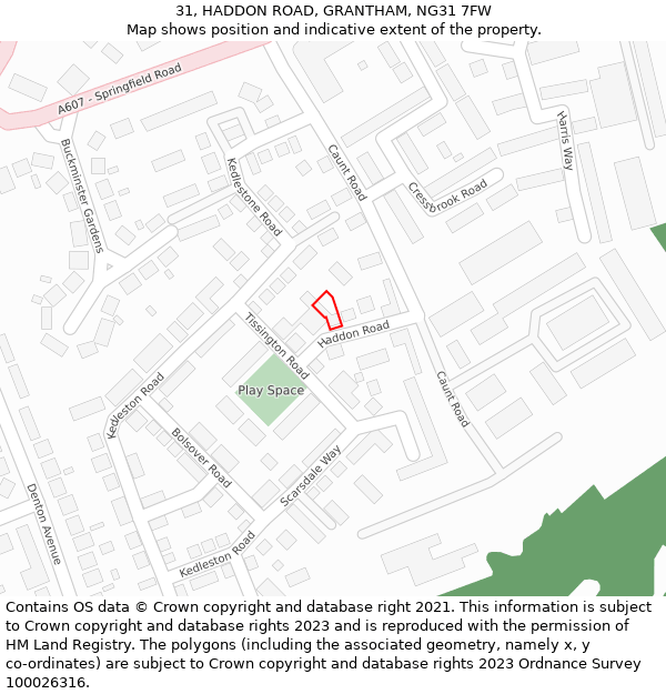 31, HADDON ROAD, GRANTHAM, NG31 7FW: Location map and indicative extent of plot