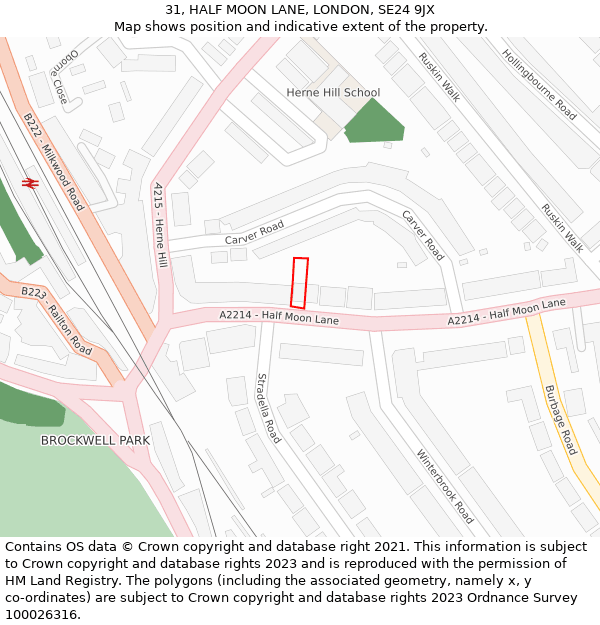 31, HALF MOON LANE, LONDON, SE24 9JX: Location map and indicative extent of plot