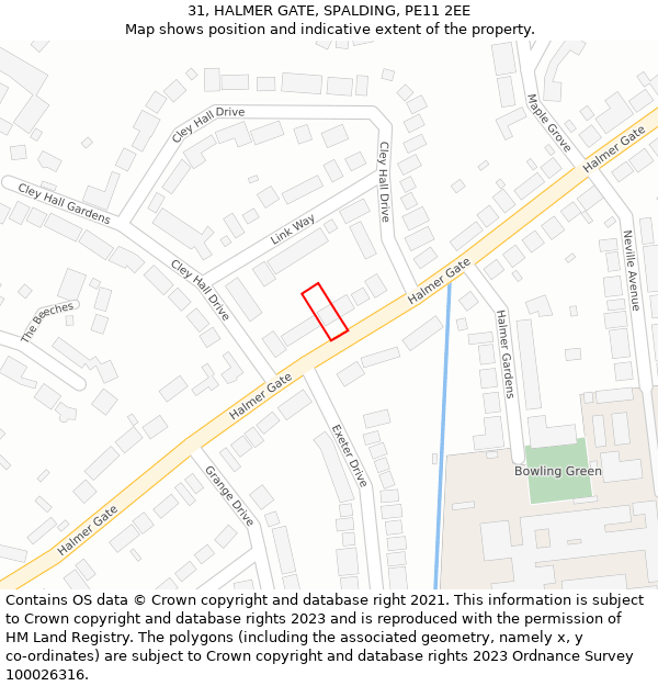 31, HALMER GATE, SPALDING, PE11 2EE: Location map and indicative extent of plot