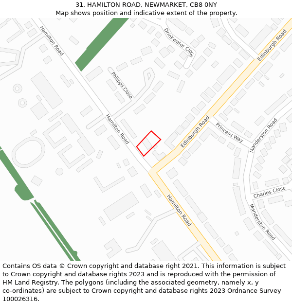 31, HAMILTON ROAD, NEWMARKET, CB8 0NY: Location map and indicative extent of plot