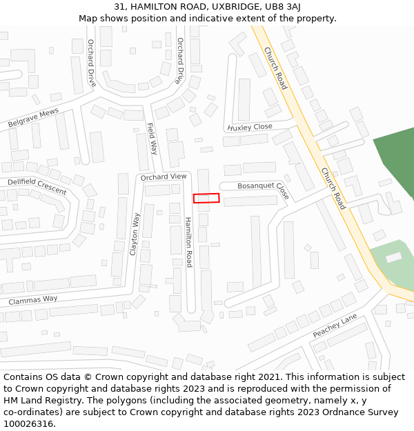 31, HAMILTON ROAD, UXBRIDGE, UB8 3AJ: Location map and indicative extent of plot