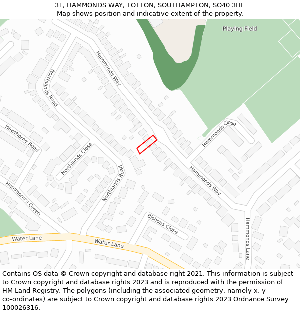 31, HAMMONDS WAY, TOTTON, SOUTHAMPTON, SO40 3HE: Location map and indicative extent of plot