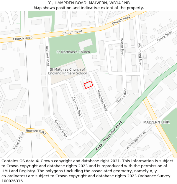 31, HAMPDEN ROAD, MALVERN, WR14 1NB: Location map and indicative extent of plot