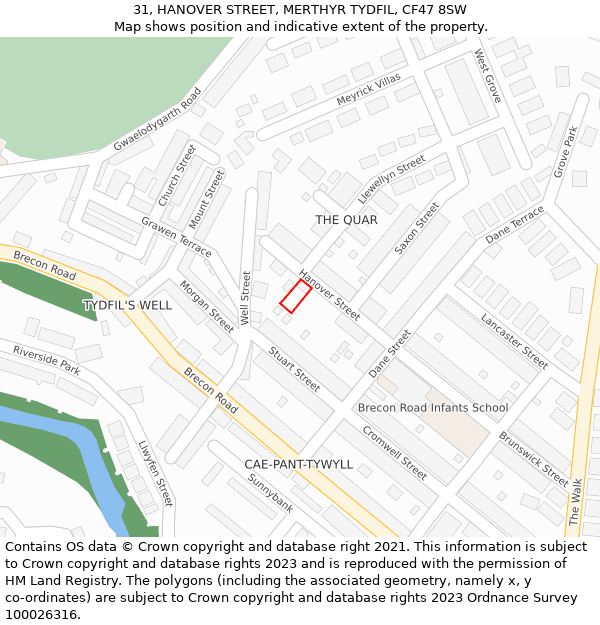 31, HANOVER STREET, MERTHYR TYDFIL, CF47 8SW: Location map and indicative extent of plot