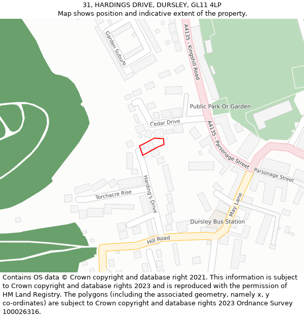 31, HARDINGS DRIVE, DURSLEY, GL11 4LP: Location map and indicative extent of plot