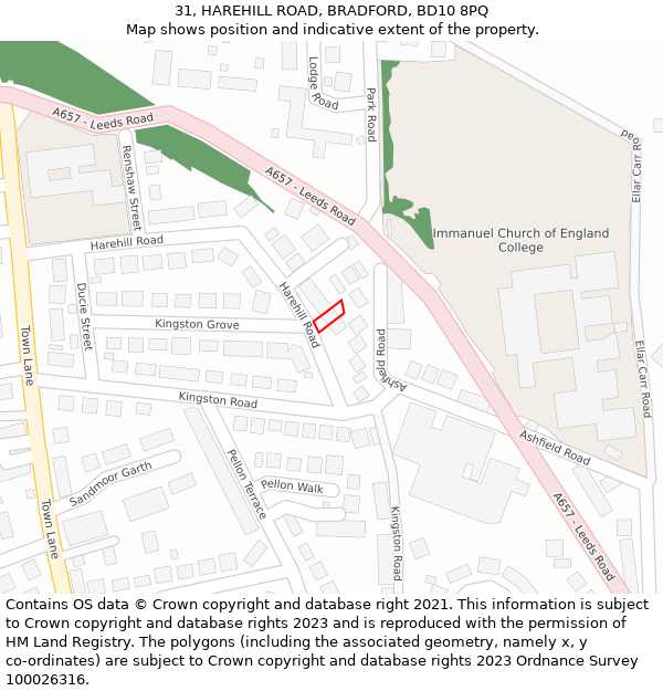 31, HAREHILL ROAD, BRADFORD, BD10 8PQ: Location map and indicative extent of plot