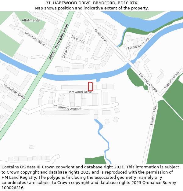 31, HAREWOOD DRIVE, BRADFORD, BD10 0TX: Location map and indicative extent of plot