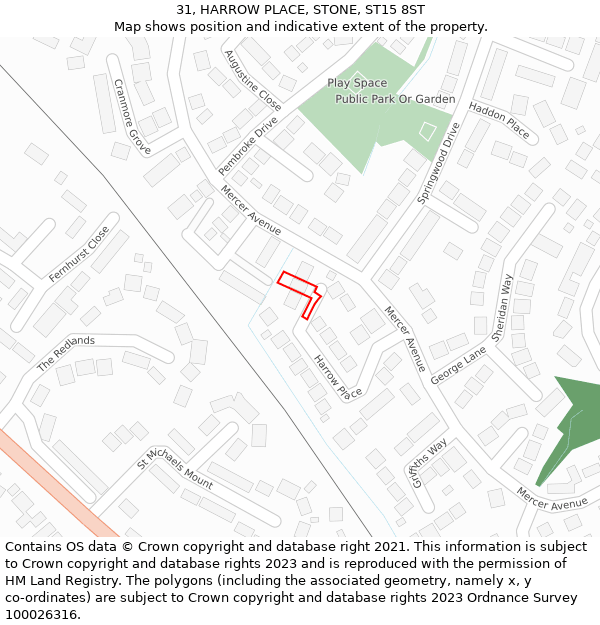 31, HARROW PLACE, STONE, ST15 8ST: Location map and indicative extent of plot