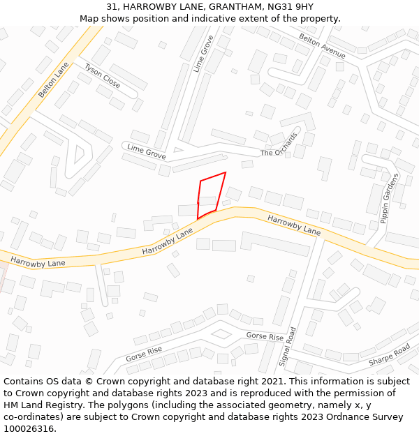 31, HARROWBY LANE, GRANTHAM, NG31 9HY: Location map and indicative extent of plot