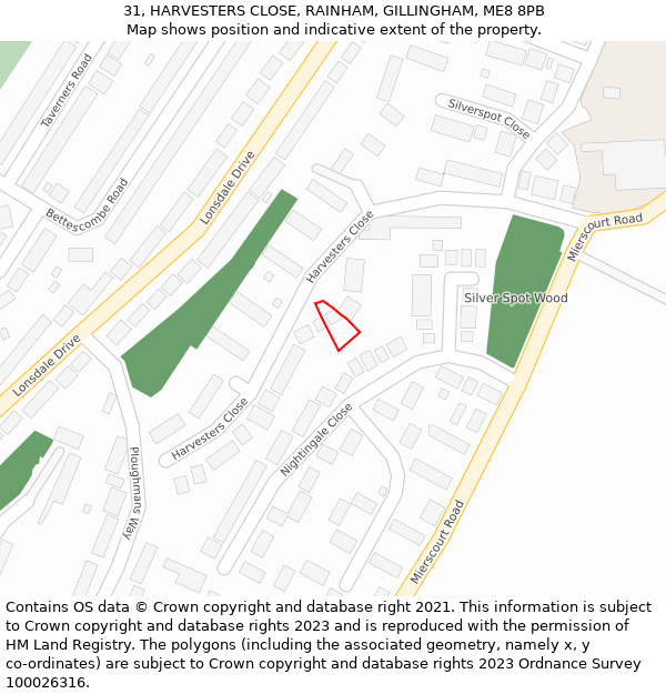 31, HARVESTERS CLOSE, RAINHAM, GILLINGHAM, ME8 8PB: Location map and indicative extent of plot