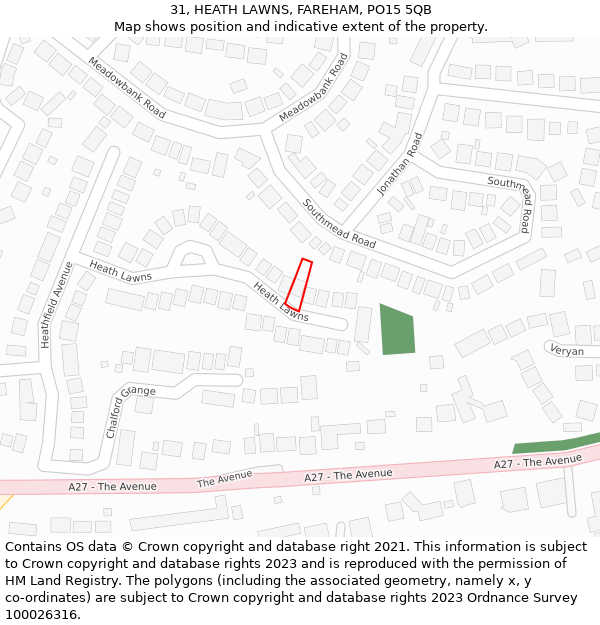 31, HEATH LAWNS, FAREHAM, PO15 5QB: Location map and indicative extent of plot