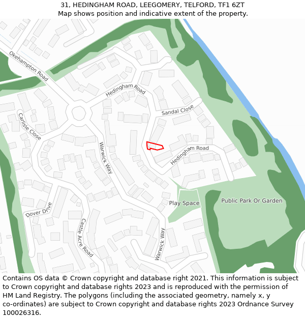 31, HEDINGHAM ROAD, LEEGOMERY, TELFORD, TF1 6ZT: Location map and indicative extent of plot