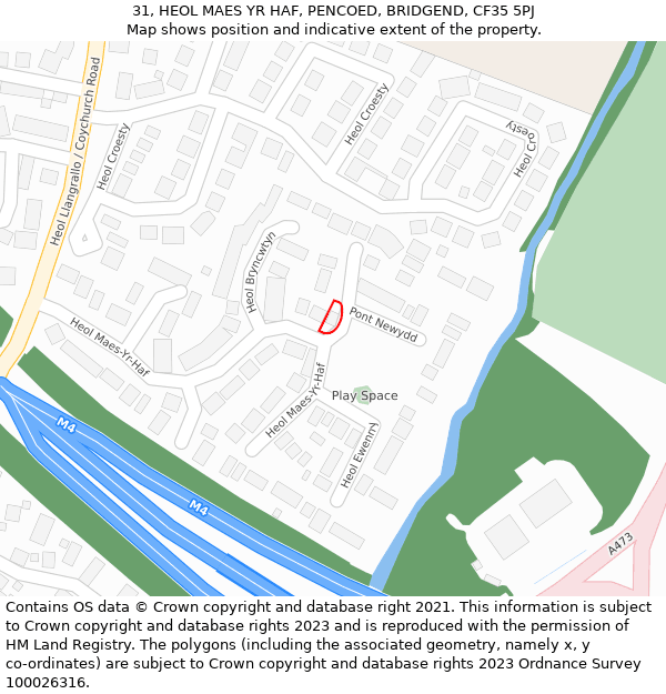 31, HEOL MAES YR HAF, PENCOED, BRIDGEND, CF35 5PJ: Location map and indicative extent of plot