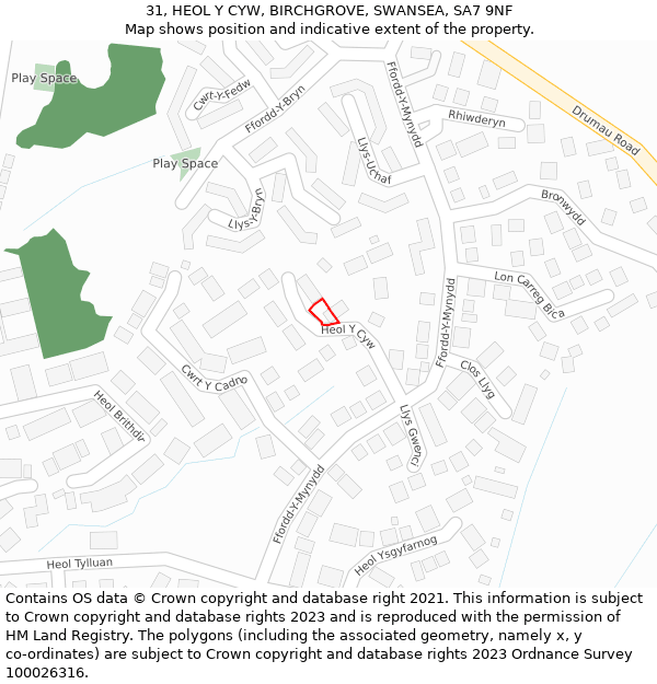 31, HEOL Y CYW, BIRCHGROVE, SWANSEA, SA7 9NF: Location map and indicative extent of plot