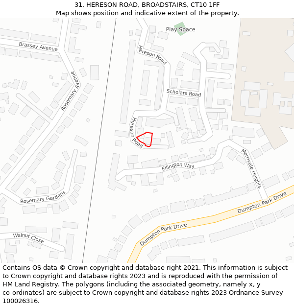 31, HERESON ROAD, BROADSTAIRS, CT10 1FF: Location map and indicative extent of plot