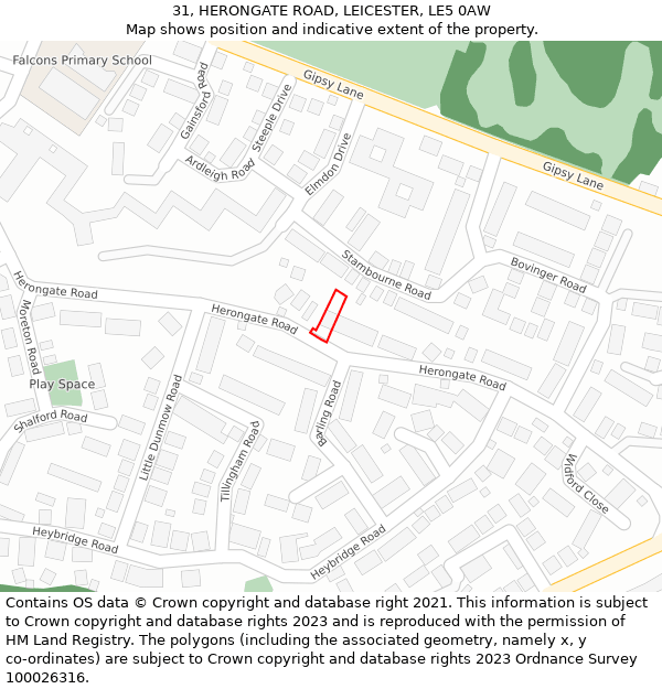31, HERONGATE ROAD, LEICESTER, LE5 0AW: Location map and indicative extent of plot