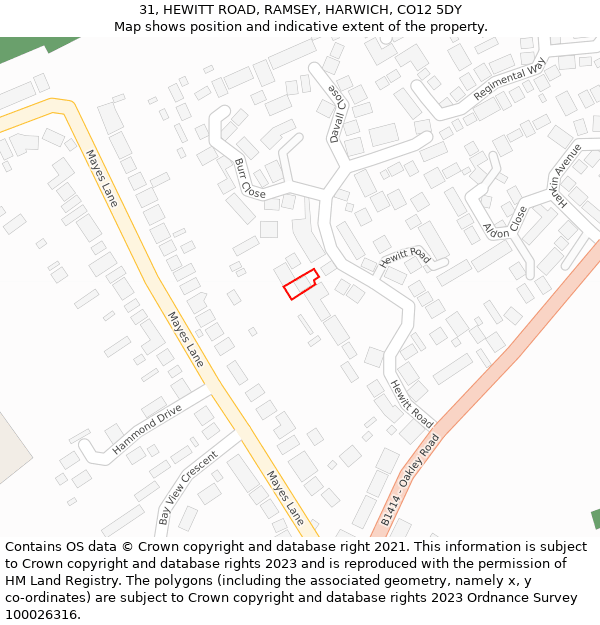 31, HEWITT ROAD, RAMSEY, HARWICH, CO12 5DY: Location map and indicative extent of plot