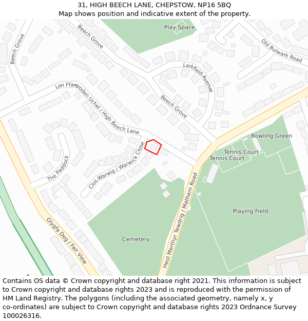 31, HIGH BEECH LANE, CHEPSTOW, NP16 5BQ: Location map and indicative extent of plot