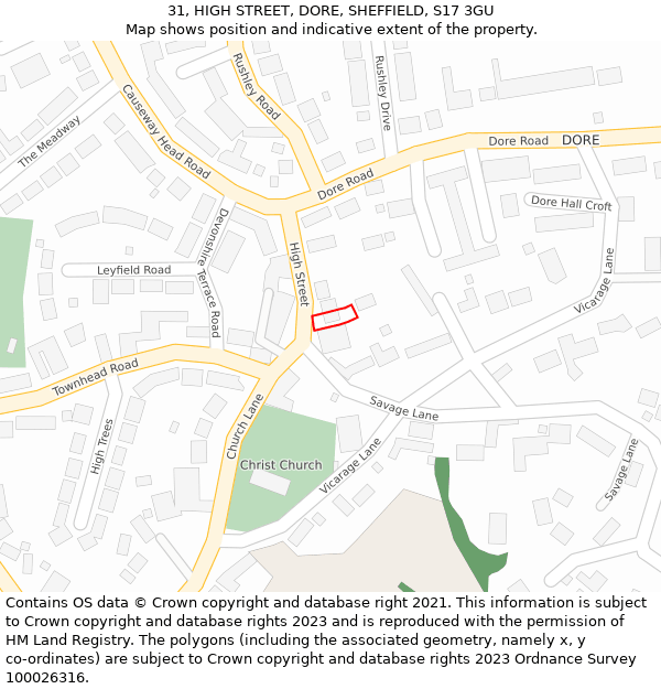 31, HIGH STREET, DORE, SHEFFIELD, S17 3GU: Location map and indicative extent of plot