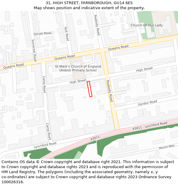 31, HIGH STREET, FARNBOROUGH, GU14 6ES: Location map and indicative extent of plot