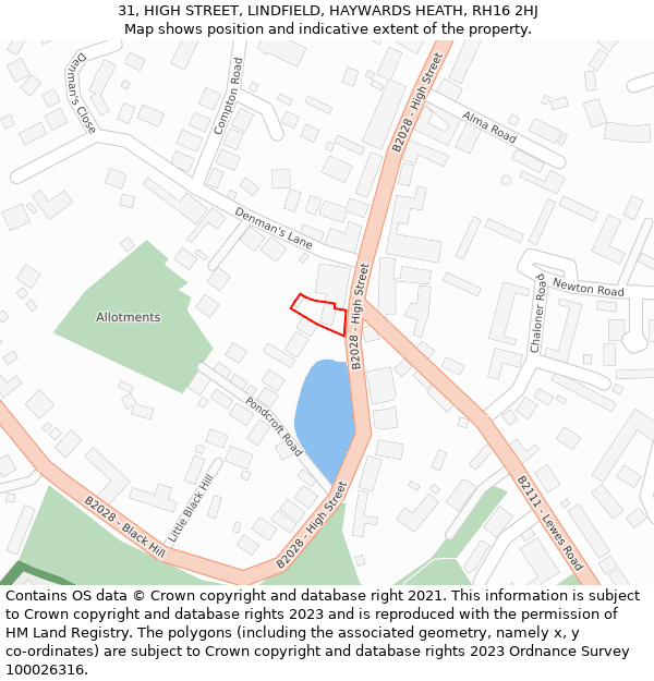 31, HIGH STREET, LINDFIELD, HAYWARDS HEATH, RH16 2HJ: Location map and indicative extent of plot