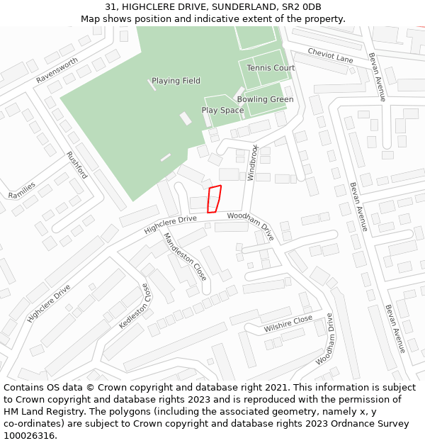 31, HIGHCLERE DRIVE, SUNDERLAND, SR2 0DB: Location map and indicative extent of plot