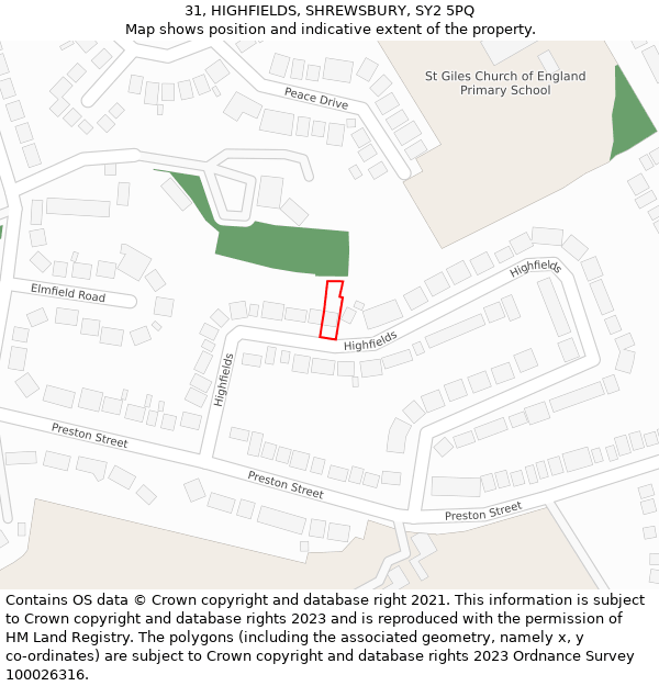 31, HIGHFIELDS, SHREWSBURY, SY2 5PQ: Location map and indicative extent of plot