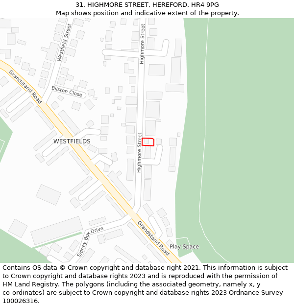 31, HIGHMORE STREET, HEREFORD, HR4 9PG: Location map and indicative extent of plot