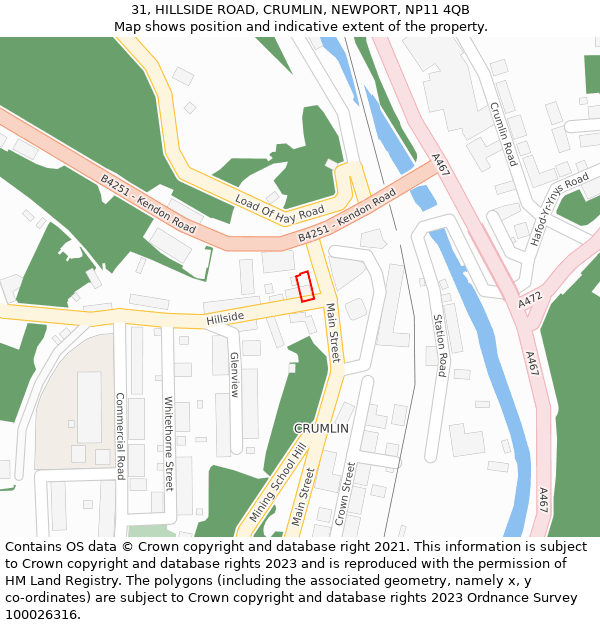 31, HILLSIDE ROAD, CRUMLIN, NEWPORT, NP11 4QB: Location map and indicative extent of plot
