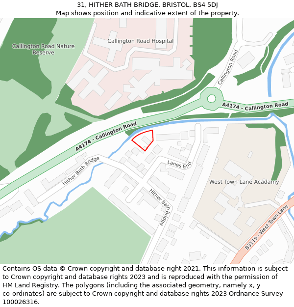 31, HITHER BATH BRIDGE, BRISTOL, BS4 5DJ: Location map and indicative extent of plot