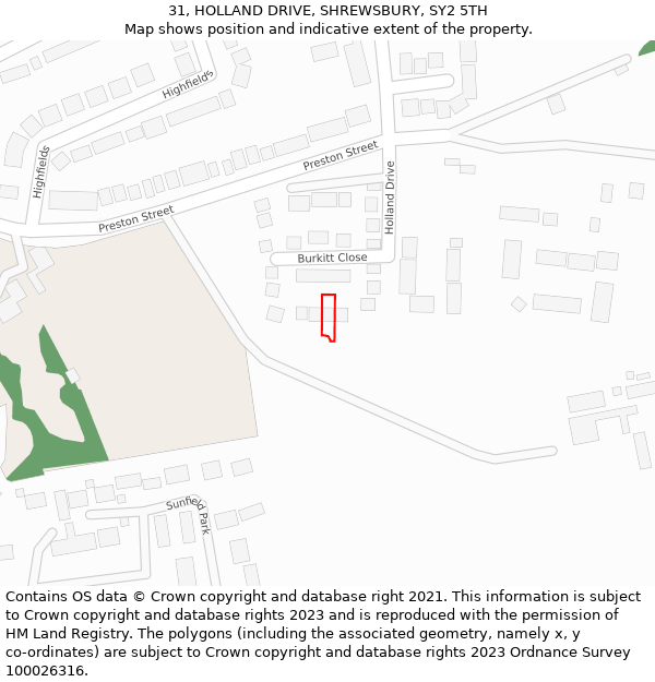 31, HOLLAND DRIVE, SHREWSBURY, SY2 5TH: Location map and indicative extent of plot