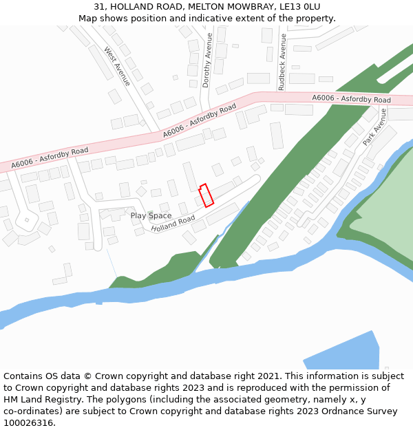 31, HOLLAND ROAD, MELTON MOWBRAY, LE13 0LU: Location map and indicative extent of plot