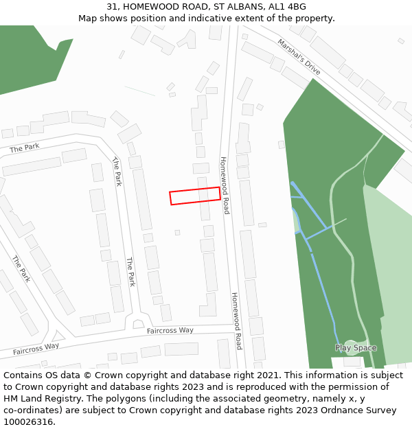 31, HOMEWOOD ROAD, ST ALBANS, AL1 4BG: Location map and indicative extent of plot