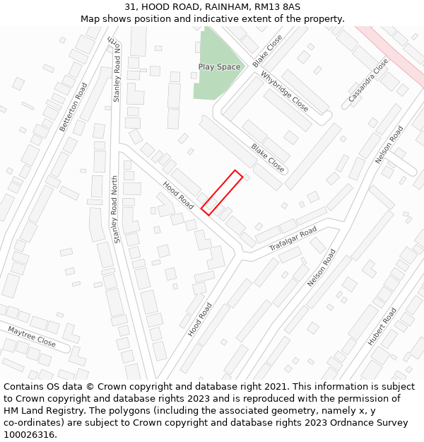 31, HOOD ROAD, RAINHAM, RM13 8AS: Location map and indicative extent of plot