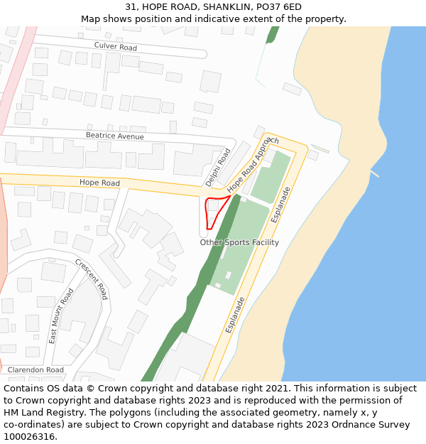 31, HOPE ROAD, SHANKLIN, PO37 6ED: Location map and indicative extent of plot