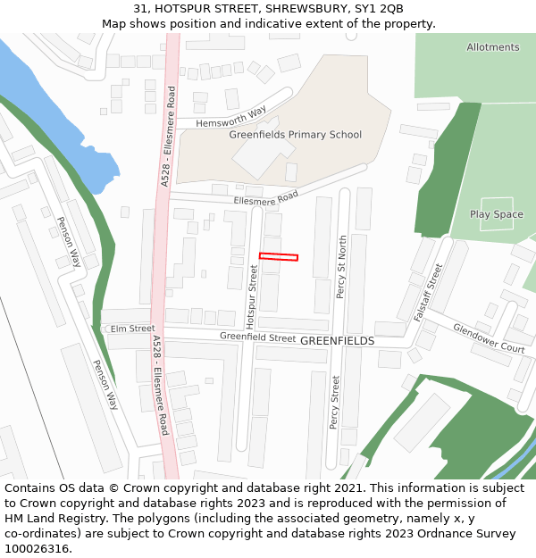 31, HOTSPUR STREET, SHREWSBURY, SY1 2QB: Location map and indicative extent of plot
