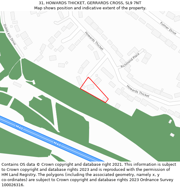 31, HOWARDS THICKET, GERRARDS CROSS, SL9 7NT: Location map and indicative extent of plot