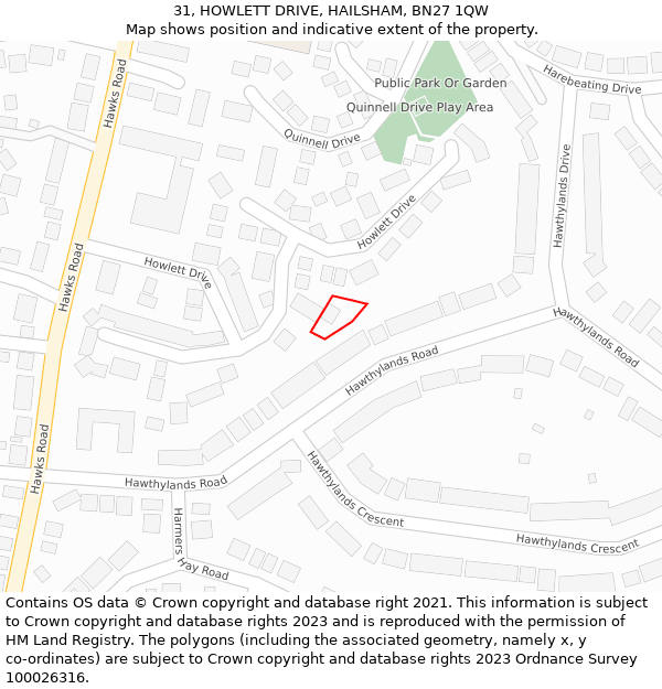 31, HOWLETT DRIVE, HAILSHAM, BN27 1QW: Location map and indicative extent of plot