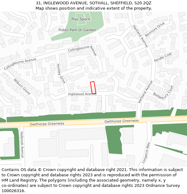 31, INGLEWOOD AVENUE, SOTHALL, SHEFFIELD, S20 2QZ: Location map and indicative extent of plot