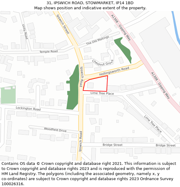 31, IPSWICH ROAD, STOWMARKET, IP14 1BD: Location map and indicative extent of plot