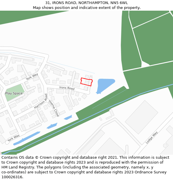 31, IRONS ROAD, NORTHAMPTON, NN5 6WL: Location map and indicative extent of plot