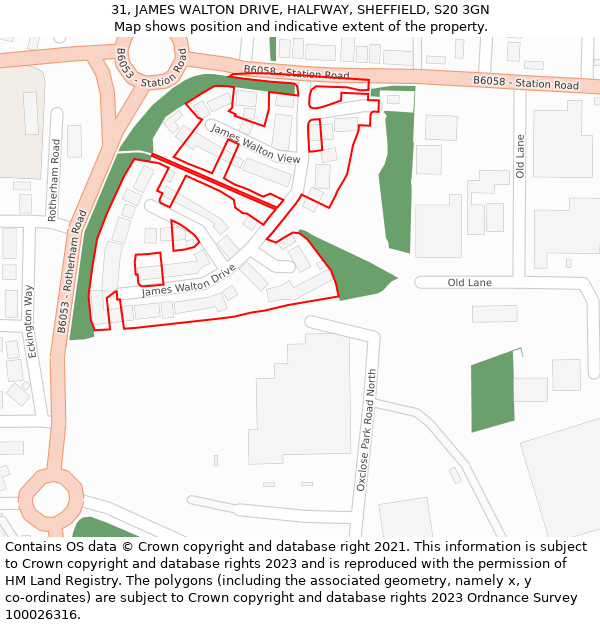 31, JAMES WALTON DRIVE, HALFWAY, SHEFFIELD, S20 3GN: Location map and indicative extent of plot