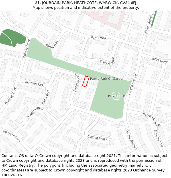 31, JOURDAIN PARK, HEATHCOTE, WARWICK, CV34 6FJ: Location map and indicative extent of plot