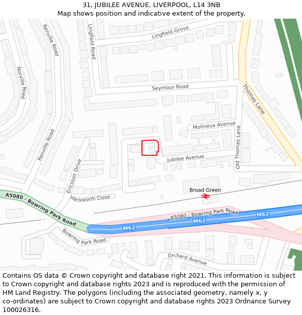 31, JUBILEE AVENUE, LIVERPOOL, L14 3NB: Location map and indicative extent of plot