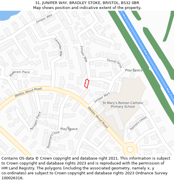 31, JUNIPER WAY, BRADLEY STOKE, BRISTOL, BS32 0BR: Location map and indicative extent of plot