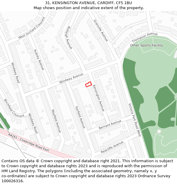 31, KENSINGTON AVENUE, CARDIFF, CF5 1BU: Location map and indicative extent of plot