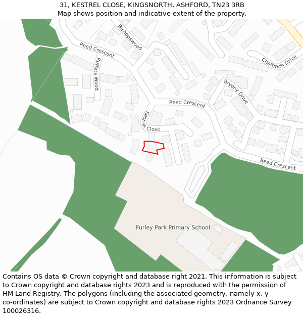 31, KESTREL CLOSE, KINGSNORTH, ASHFORD, TN23 3RB: Location map and indicative extent of plot