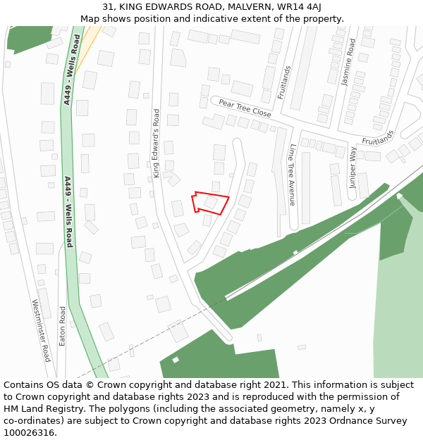 31, KING EDWARDS ROAD, MALVERN, WR14 4AJ: Location map and indicative extent of plot